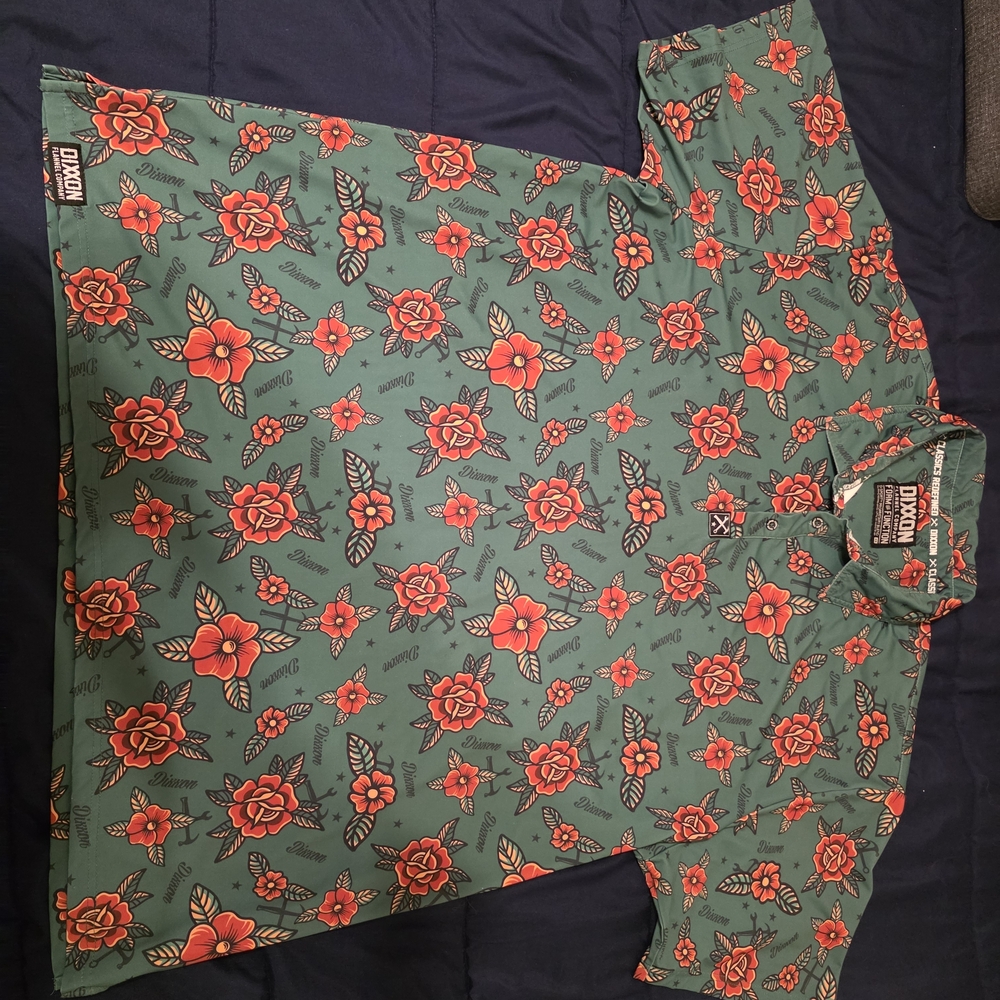 DIXXON Green and Red Floral Polo Shirt